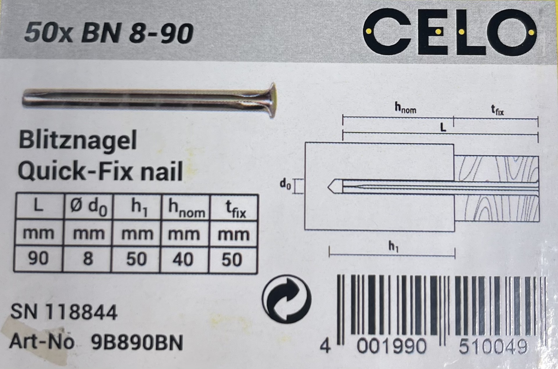 CELO CLOU 'BLITZ' BN 8-90 (50PC)